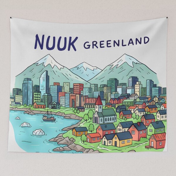 Item preview, Copy of Nuuk Greenland Cute And Colorful Landscape With Flag designed and sold by HowToCanadian.