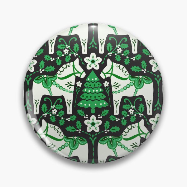 Item preview, Dala horse Christmas pattern in green designed and sold by Jennifer Ladd.