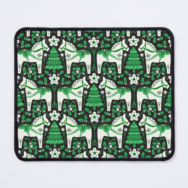 Item preview, Dala horse Christmas pattern in green designed and sold by Jennifer Ladd.