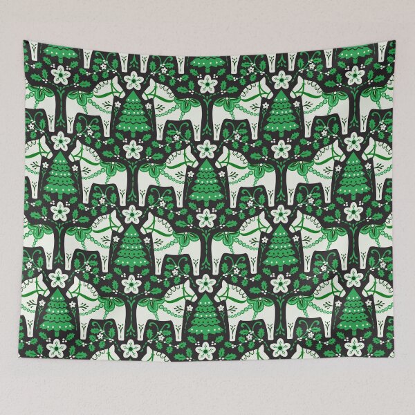 Item preview, Dala horse Christmas pattern in green designed and sold by Jennifer Ladd.