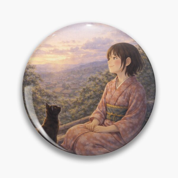 Item preview, Kasumi and the Black Cat Cooling Off on the Rooftop designed and sold by ハル1991.