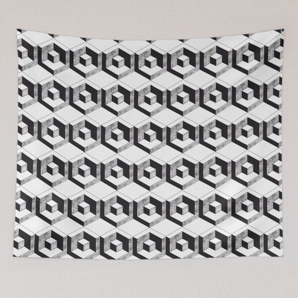 Item preview, Isometric pattern black and white cubes designed and sold by Good_Things.