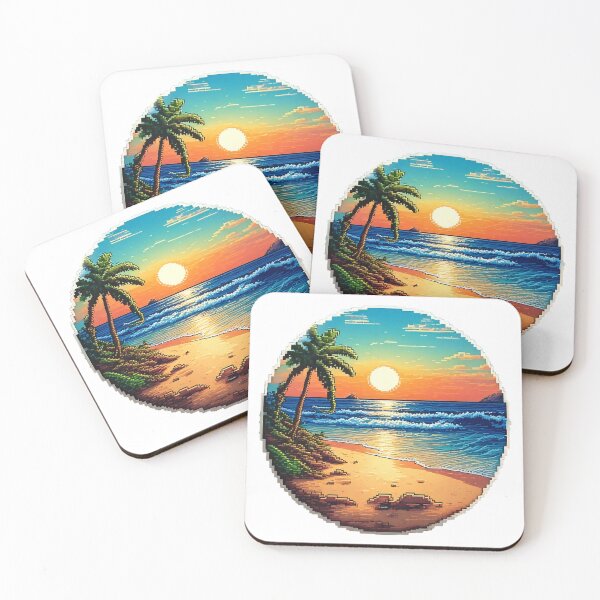 Item preview, Retro Sunset Tropical Beach Pixel Art designed and sold by Black Ink Visions.
