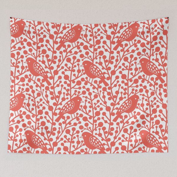 Item preview, Paper cut bird silhouettes in coral red and white designed and sold by Jennifer Ladd.