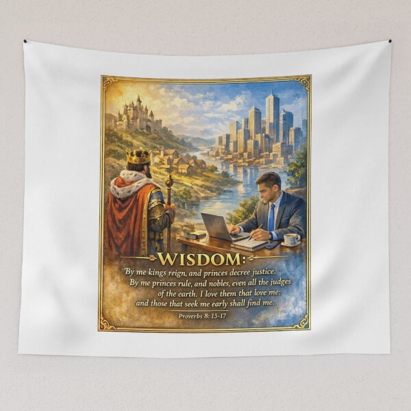 Item preview, Wisdom Builds Kingdoms and Companies, Proverbs 8 15 17 Christian Business Leadership Art in Gold and Blue designed and sold by TerScott.