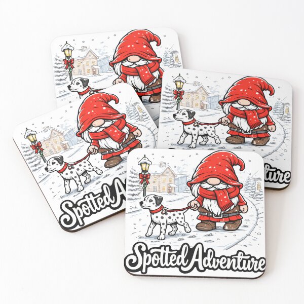 Item preview, Spotted Adventure – Gnome Walking Dalmatian in Winter designed and sold by Moriarty's Digital Visions.