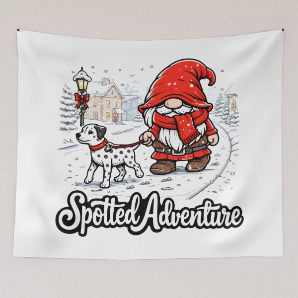 Item preview, Spotted Adventure – Gnome Walking Dalmatian in Winter designed and sold by Moriarty's Digital Visions.