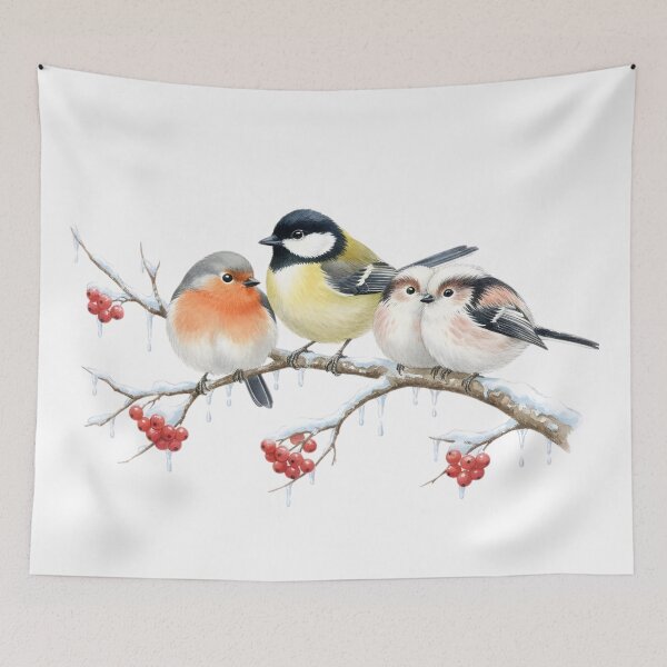 Item preview, Cozy Winter Birds on a Snowy Berry Branch designed and sold by VibranPalette.