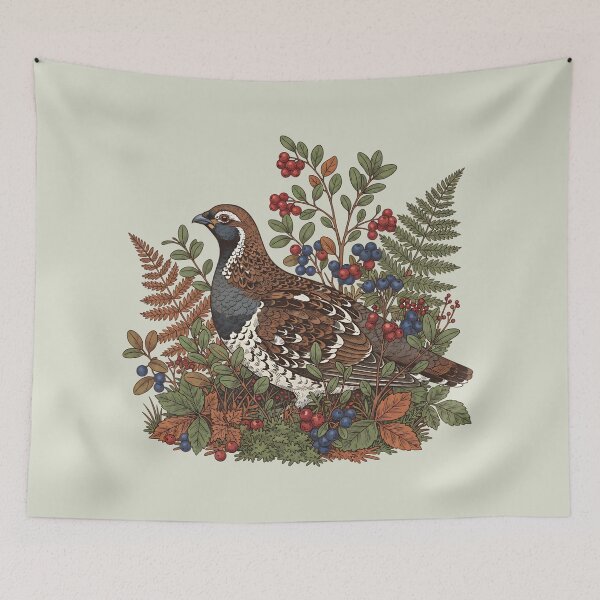Item preview, Hazel Grouse in Forest Berries and Leaves designed and sold by BirdsnStuff.