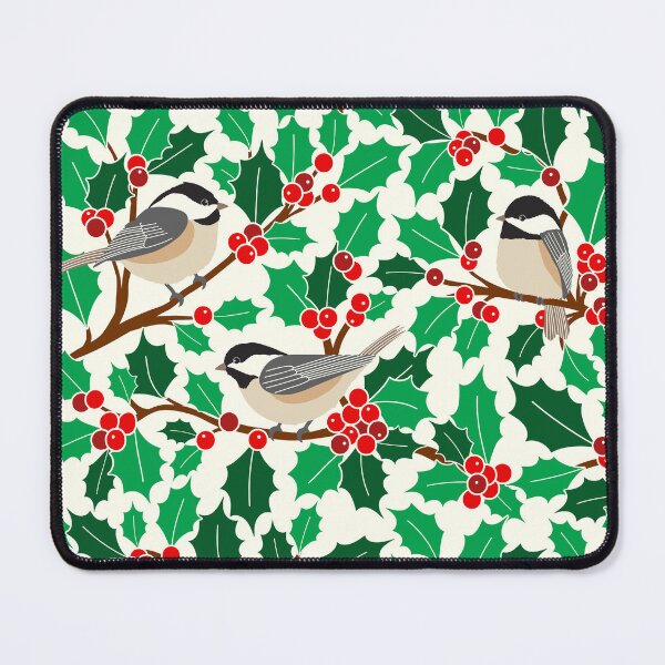 Item preview, Christmas chickadee birds among the holly branches designed and sold by Jennifer Ladd.