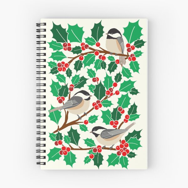 Item preview, Christmas chickadee birds among the holly branches designed and sold by Jennifer Ladd.