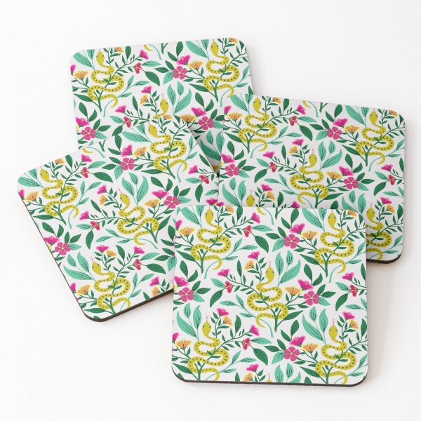 Item preview, Yellow snakes amid pink flowers designed and sold by Jennifer Ladd.
