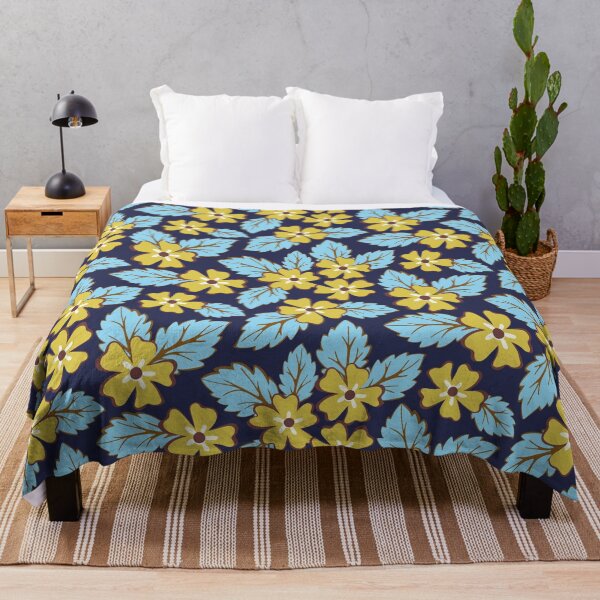 Item preview, Colorful tossed yellow sakura flowers on blue designed and sold by Jennifer Ladd.