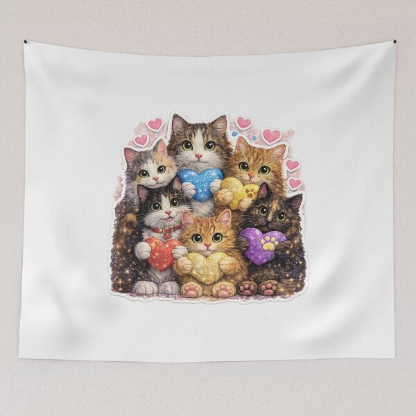 Item preview, Glitter Valentine Kittens Holding Hearts, Cute Cat Love Sticker Cutout, Sparkly Kawaii Cat Decor designed and sold by TerScott.