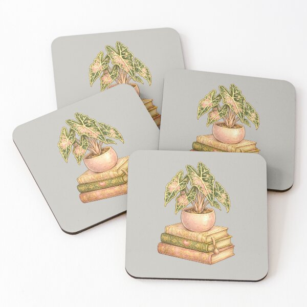 Item preview, Variegated Pink Alocasia Houseplant On Stacked Books designed and sold by scicilysimonee.