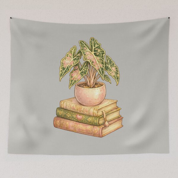 Item preview, Variegated Pink Alocasia Houseplant On Stacked Books designed and sold by scicilysimonee.