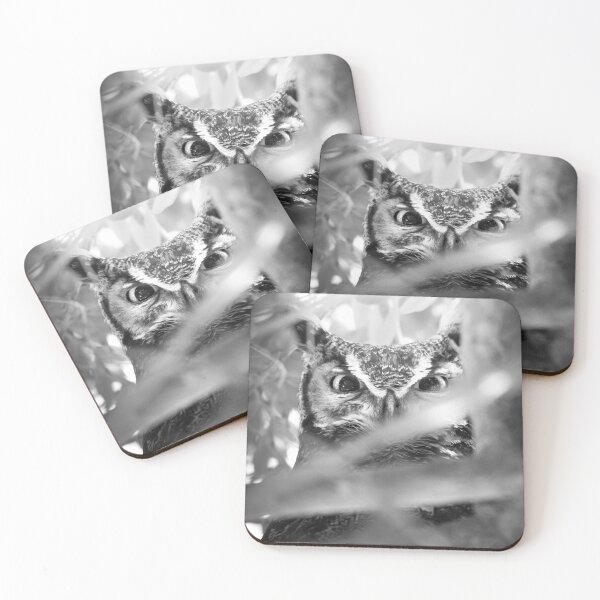 Item preview, Eyes of the Forest (B&W Great Horned Owl Close Portrait) designed and sold by TheHikersEye.