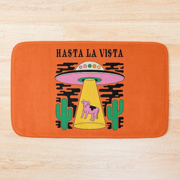 Item preview, Alien Cow Abduction Poster — Psychedelic 1970s UFO Art “HASTA LA VISTA” designed and sold by paulo silveira.