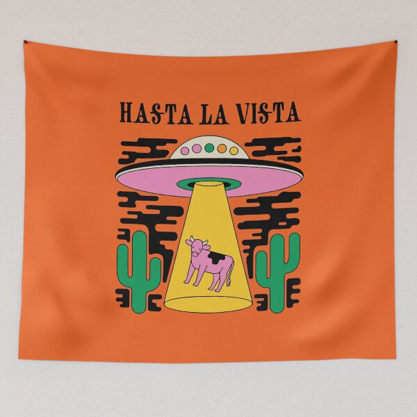 Item preview, Alien Cow Abduction Poster — Psychedelic 1970s UFO Art “HASTA LA VISTA” designed and sold by paulo silveira.