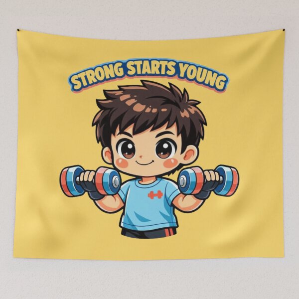 Item preview, Strong Little Hero – Cute Gym Chibi Character designed and sold by wanado.