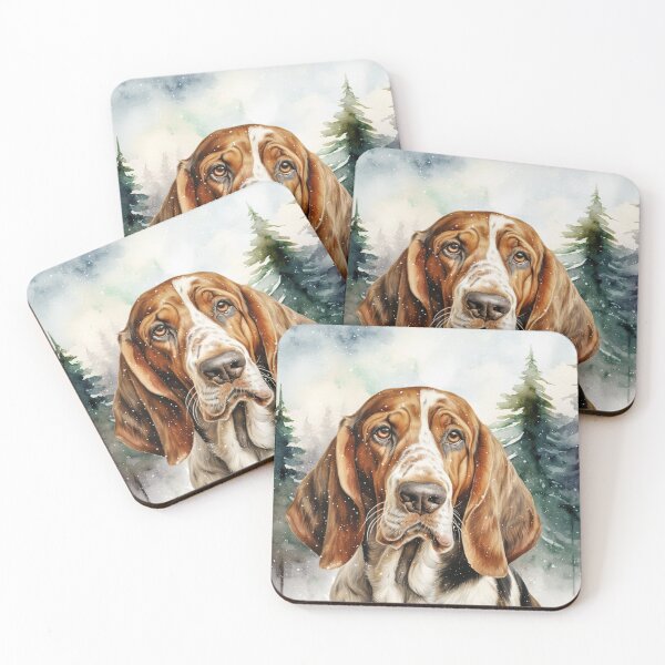Item preview, Basset Hound Dog Christmas Woodland Forest designed and sold by SalonOfArt.