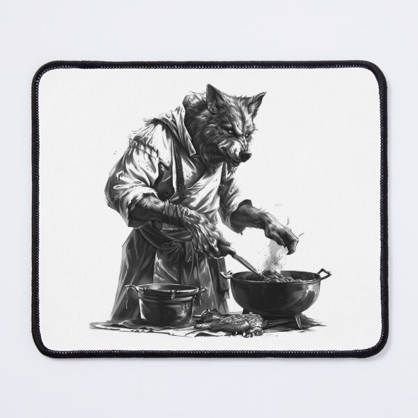 Item preview, Werewolf Chef Cooking in Cauldron – Dark Fantasy Kitchen Art designed and sold by inkoutninja.