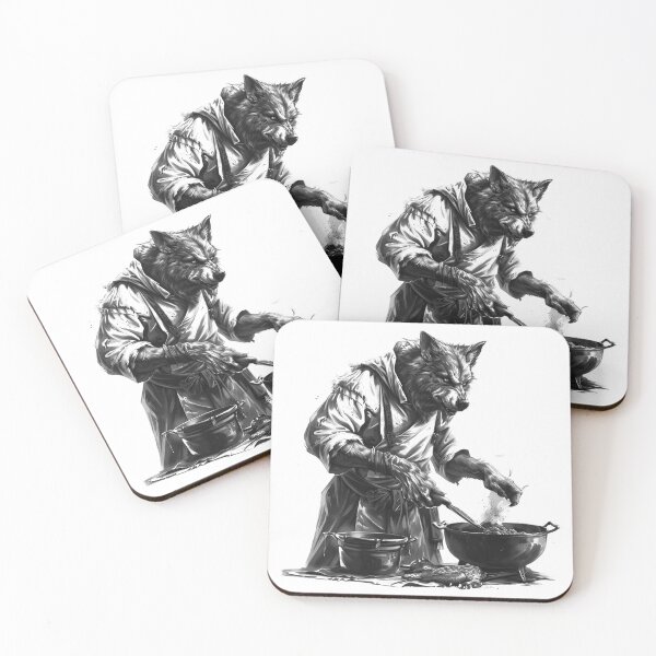 Item preview, Werewolf Chef Cooking in Cauldron – Dark Fantasy Kitchen Art designed and sold by inkoutninja.