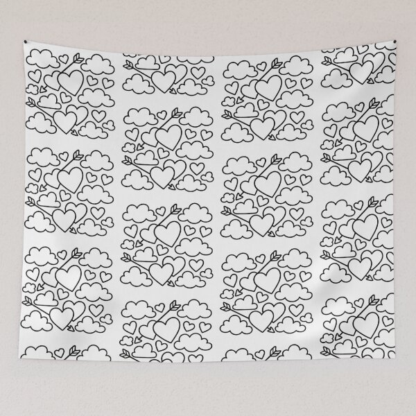 Item preview, Hearts and clouds with Cupid's arrows (black and white ver) designed and sold by Moonshroomarts.