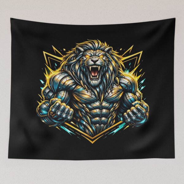 Item preview, Neon Roaring Lion – Cyber Fantasy Illustration designed and sold by wanado.