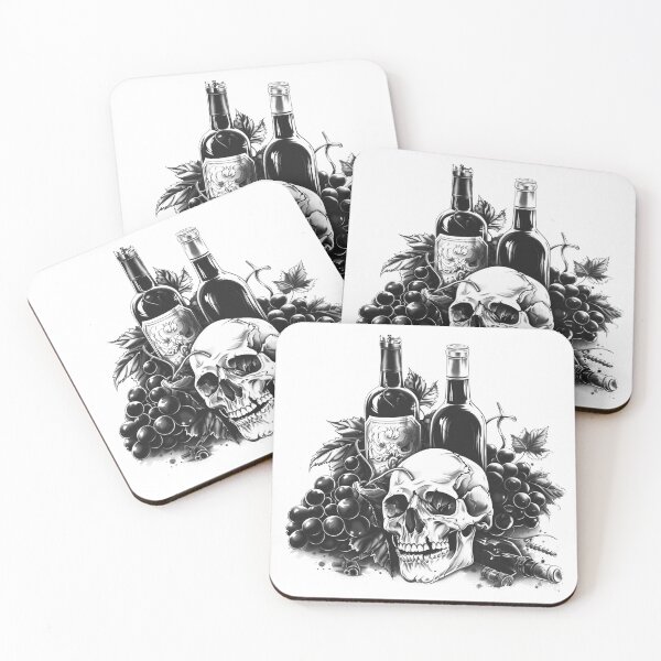 Item preview, Gothic Wine and Skull Still Life – Dark Vintage Art designed and sold by inkoutninja.