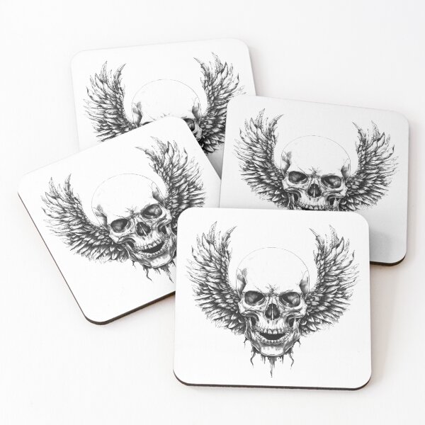Item preview, Winged Skull Drawing – Gothic Dark Fantasy Art designed and sold by inkoutninja.