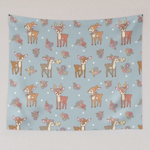 Item preview, Floral Deers in the forest (Blue) designed and sold by HarunaMcDesigns.