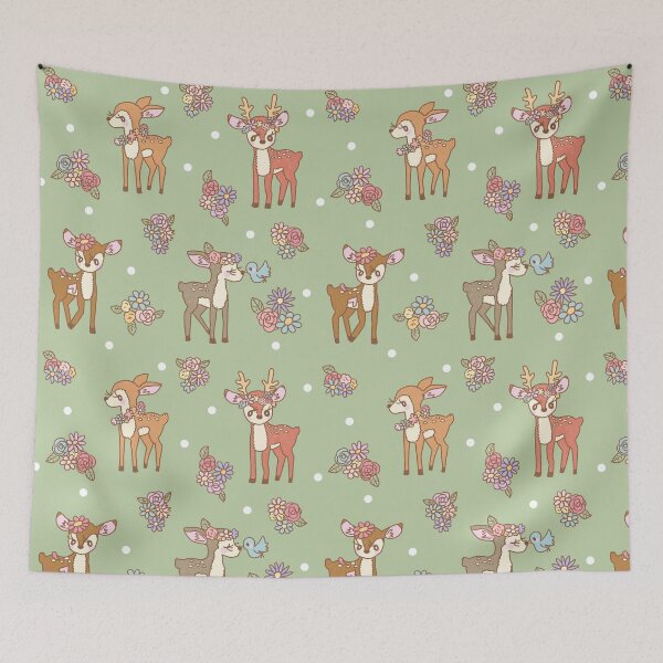 Item preview, Floral Deers in the forest (Green) designed and sold by HarunaMcDesigns.