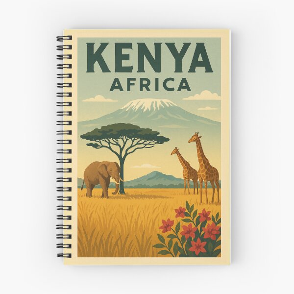 Aperçu de l'œuvre Affiche de voyage vintage Kenya Afrique – Paysage de safari rétro avec girafes, éléphants et Kilimandjaro | Décoration murale aventure faune africaine créée et vendue par Eclipse 3699.