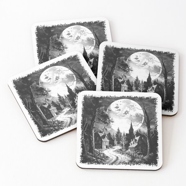 Item preview, Haunted Village Under Full Moon – Gothic Horror Landscape Art designed and sold by inkoutninja.