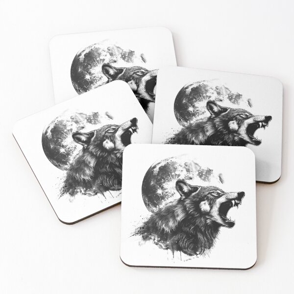 Item preview, Snarling Wolf with Full Moon – Gothic Wild Spirit Art designed and sold by inkoutninja.