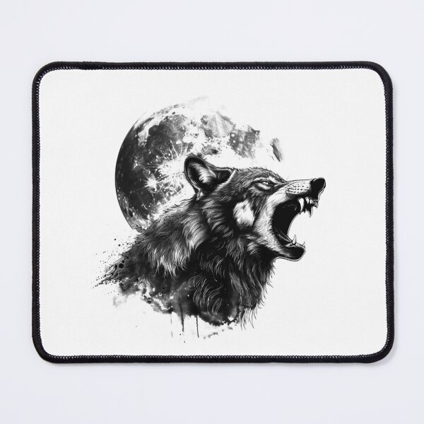 Item preview, Snarling Wolf with Full Moon – Gothic Wild Spirit Art designed and sold by inkoutninja.