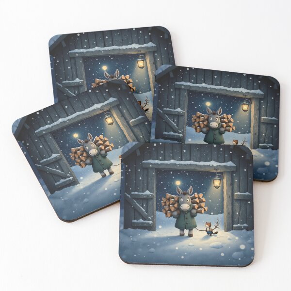 Item preview, Winter Helpers – Whimsical Donkey and Fox Bringing Firewood Home designed and sold by Whimsical Hug.