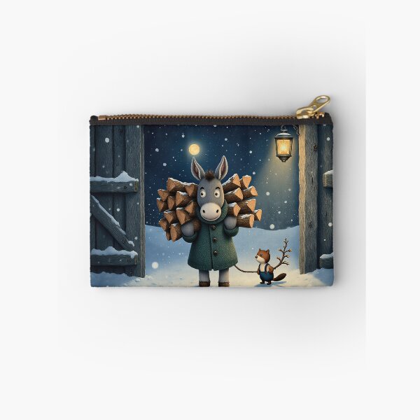 Item preview, Winter Helpers – Whimsical Donkey and Fox Bringing Firewood Home designed and sold by Whimsical Hug.
