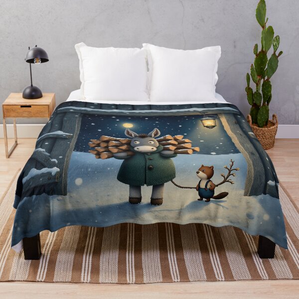 Item preview, Winter Helpers – Whimsical Donkey and Fox Bringing Firewood Home designed and sold by Whimsical Hug.