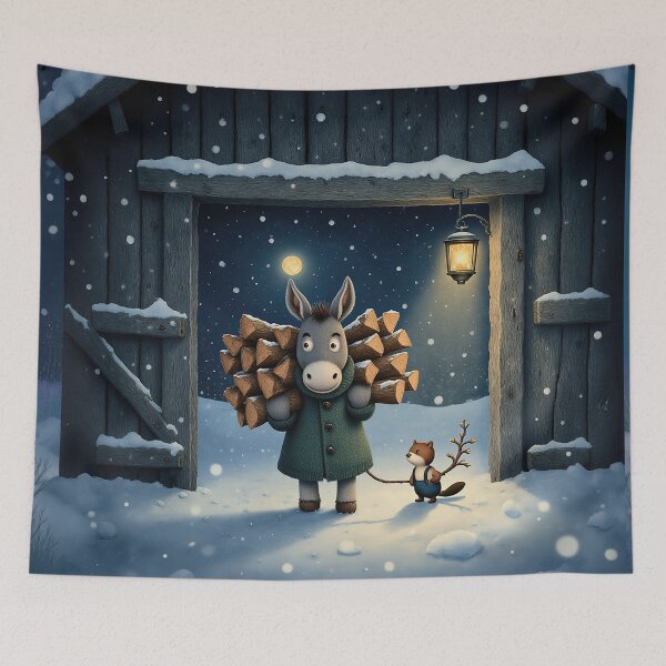 Item preview, Winter Helpers – Whimsical Donkey and Fox Bringing Firewood Home designed and sold by Whimsical Hug.