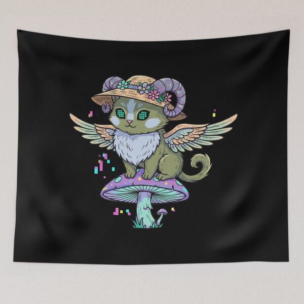 Item preview, Cyberpunk Cottagecore Cat Wizard on Mushroom - Psychedelic Glitch Art designed and sold by TSE DESIGN.