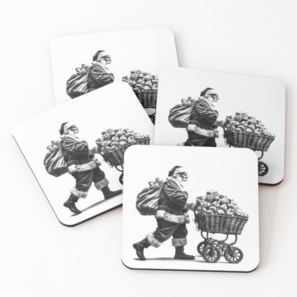 Item preview, Retro Santa with Gift Cart – Vintage Christmas Illustration designed and sold by inkoutninja.