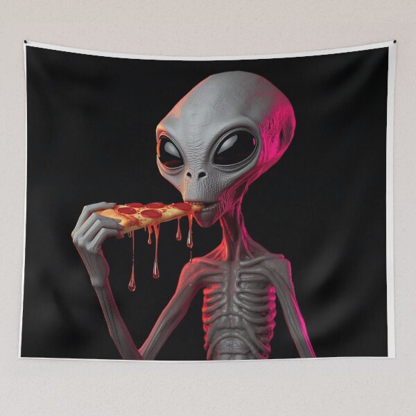 Item preview, Alien Eating Pizza Pixel Art designed and sold by PixelVibe782.