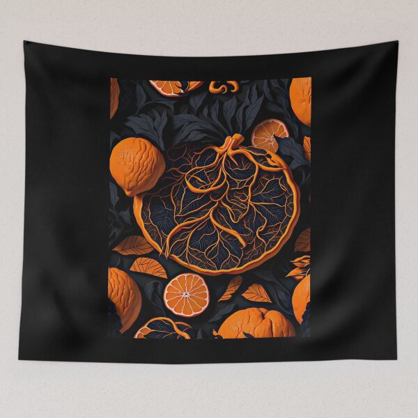 Item preview, Vibrant 2D Artwork A Striking Logo Featuring A Black Background And A Burst Of Orange Fruit Patterns designed and sold by TOWNSHOP1.