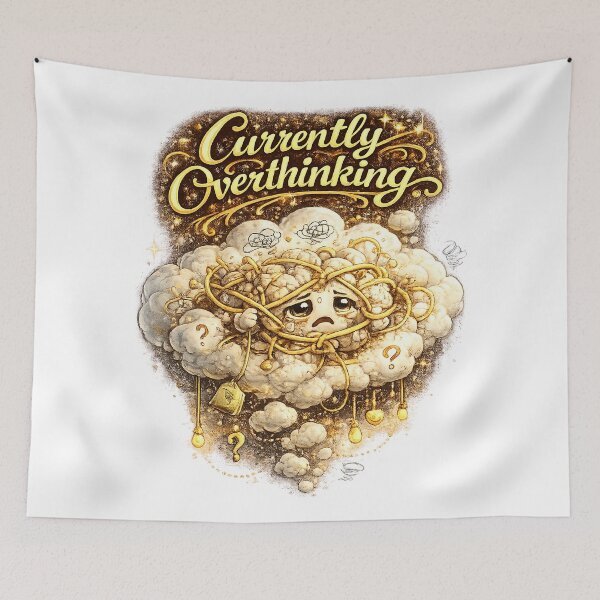 Item preview, Currently Overthinking — Cute Funny Overthinking Art | Tangled Thought Bubble Illustration | Relatable Anxiety Humor Print designed and sold by StrayaDesign.