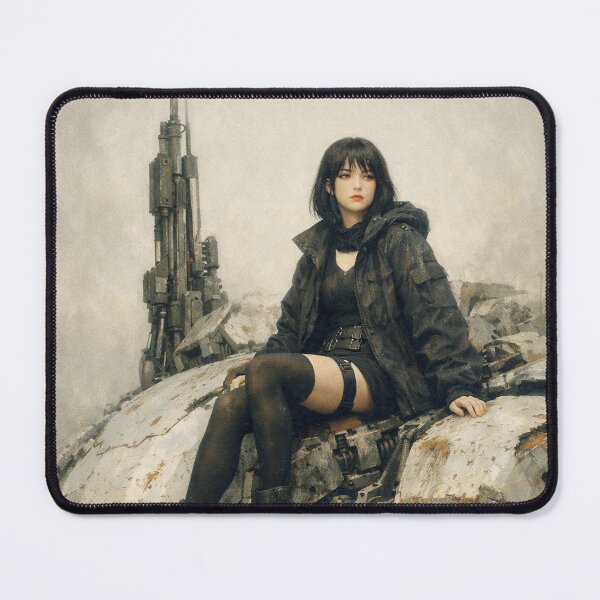 Item preview, Cyberpunk Girl on Giant Mech Wreckage designed and sold by SangPrints.