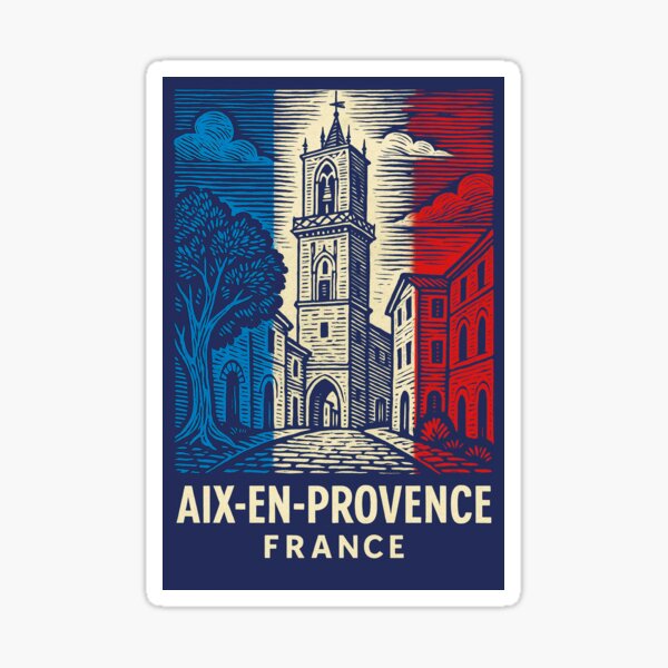 Aix-en-Provence France Linocut Style Sticker