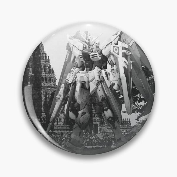 Item preview, black white freedom gundam prambanan tempel nusantara bali indonesia illustration digital art designed and sold by sabartgunpla.
