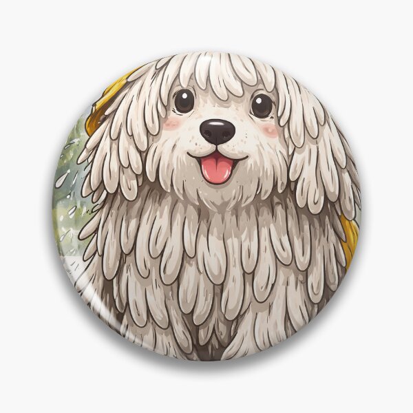 Item preview, Adorable White Puli Dog in Yellow Raincoat - Cute Rainy Day Illustration designed and sold by QuietWallStudio.